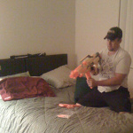 Kristopher Lauchner playing in Sage Capuano's bedroom